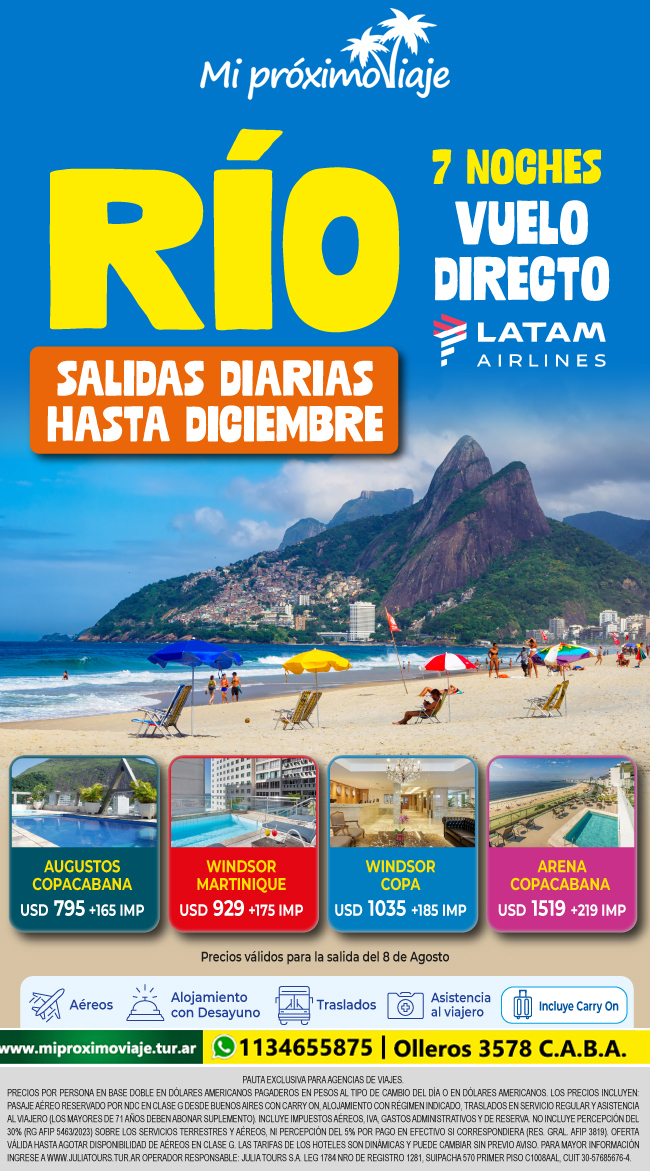 RIO  VUELO DIRECTO con LATAM  SALIDAS DIARIAS HASTA DICIEMBRE !